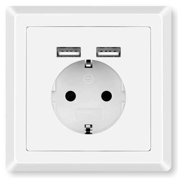 Ociodual Toma De Corriente Pared Empotrada Con 2 Usb Blanca Base Fija Para Muro Enchufe Europeo