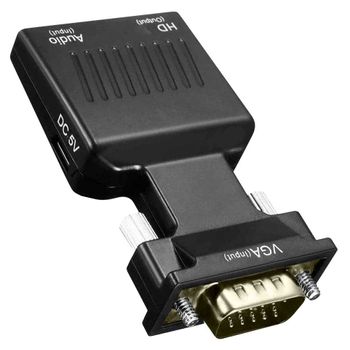 Ociodual Convertidor De Vga Macho A Hdmi Hembra Negro Adaptador Conversor Video Audio Sonido