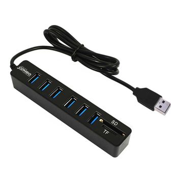 Ociodual Ladrón Multipuerto Negro Adaptador Hub De 6 Puertos Usb 2.0+lector Tarjetas Sd/micro Sd