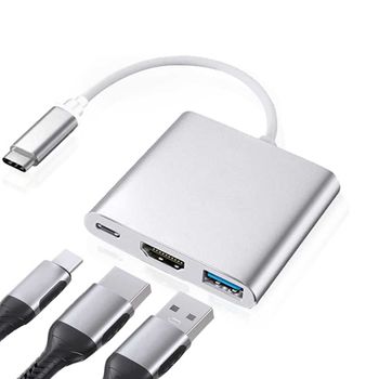 Ociodual Adaptador De Usb 3.1 Tipo C Macho A Usb A Y Salida Hdtv Audio Video Datos Gris Claro