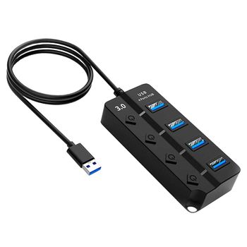 Ociodual Hub Adaptador 4 Tomas Usb 3.0+2.0 Botones On/off Para Pc Luz Led Negro