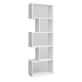 Librería Estantería Neón Color Blanco Mate 5 Estantes Oficina Despacho Salón Estilo Moderno 181x60x25 Cm