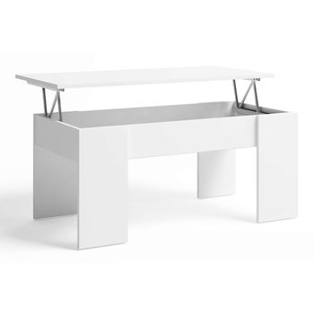 Mesa Centro Elevable Low Salón Comedor Color Blanco Mate Estilo Moderno Mueble Almacenaje 45-58x100x50cm