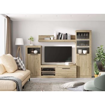 Mueble De Tv Salón Comedor Rustik Modular Estilo Moderno Color Naturale Y Pizarra 258x186x42 Cm