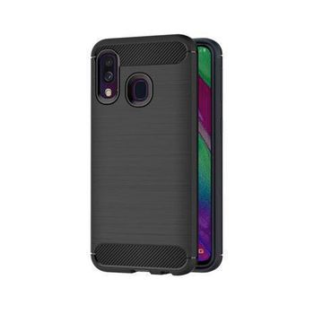 Funda Silicona Samsung Galaxy A40 Inserciones Simil A Fibra De Carbono Negro