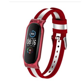 Correa Nylon Xiaomi Mi Band 5 Y 6 Rojo / Blanco