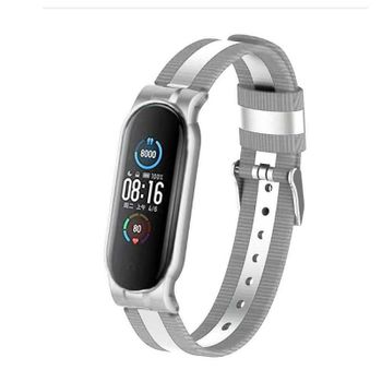 Correa Nylon Xiaomi Mi Band 5 Y 6 Gris / Blanco