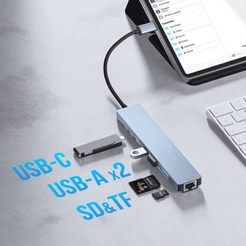 Hub Tc19 8 En 1 Con Conexión Usb-c / Hdmi / Rj45 / Sd Y Tf