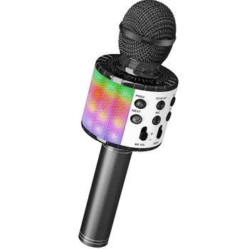 Micrófono De Karaoke Portátil Bluetooth Inalámbrico Para Móvil Con Altavoz Potente Para Música Cantar Con Luz Led (color Negro)