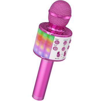 Micrófono De Karaoke Portátil Bluetooth Inalámbrico Para Móvil Con Altavoz Potente Para Música Cantar Con Luz Led (color Rosa)