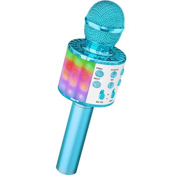 Micrófono De Karaoke Portátil Bluetooth Inalámbrico Para Móvil Con Altavoz Potente Para Música Cantar Con Luz Led (color Azul)