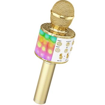 Micrófono De Karaoke Portátil Bluetooth Inalámbrico Para Móvil Con Altavoz Potente Para Música Cantar Con Luz Led (color Dorado)