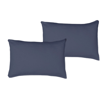 Set 2 Fundas De Almohada 50x75 De Lino Lavado Y Algodon Azul.