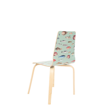 Silla De Madera Abedul Con Estampado De Peces