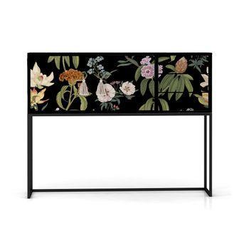 Consola Mdf Lacado 2 Puertas 3cajones Estampado Floral Negro