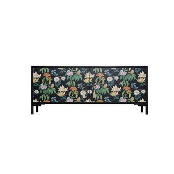 Mueble Tv 2 Puertas Lacado Mdf Estampado Floral Fondo Negro