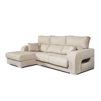 Sofá Chaiselongue Diamante De Tela Antimanchas Izquierda Color Beige 3 Plazas 284x160x102cm