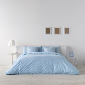 Funda Nórdica Liso Lino Azul Mar Cama 135 Cm