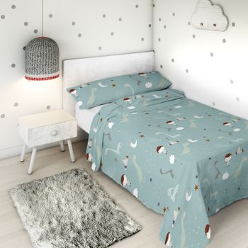 MERCURY TEXTIL- Juego de sábanas coralina, Invierno, Sábana Polar  Microfibra Térmica. Sábana Bajera Ajustable, encimera y Funda Almohada. ( Coralina Esferas Azul, Cama 105) : : Hogar y cocina