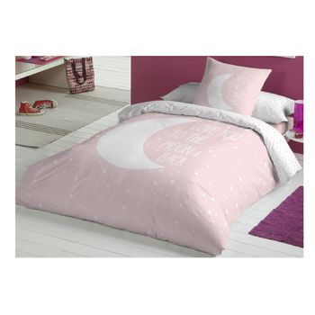 Cotton Artean - Funda Nordica Infantil / Juvenil Reversible Moon Pink Cama De 90. Algodón 100%