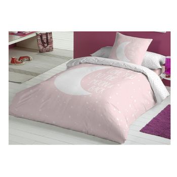 Cotton Artean - Funda Nordica Infantil / Juvenil Reversible Moon Pink Cama De 105. Algodón 100%
