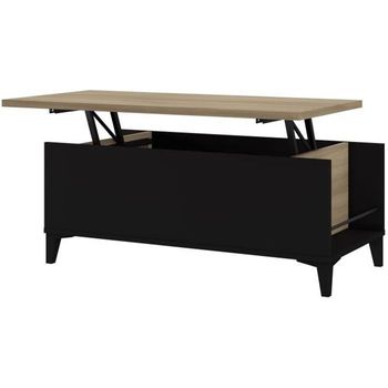 Mesa De Centro Con Tapa Elevable - Decoración De Roble Y Negro