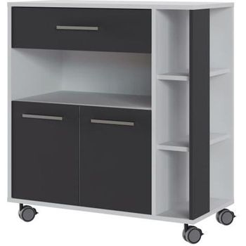 Eco Trolley 2 Puertas 1 Cajón - Blanco Y Gris - L 80 X P 39 X H 87 Cm