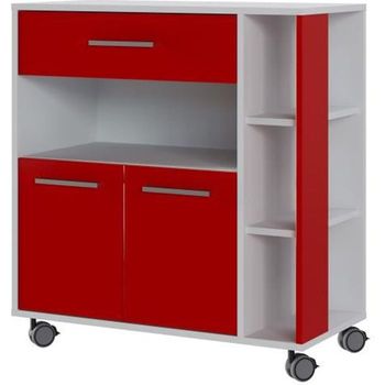 Eco Trolley 2 Puertas 1 Cajón - Blanco Y Rojo - L 80 X P 39 X H 87 Cm