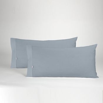 Pack De 2 Fundas De Almohada 100% Algodón 144 Hilos Color Acero 50x80 Cm Cierre En Tapa Y Solapa