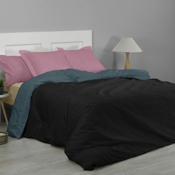 Funda Nórdica Reversible Polialgodón De 144 Hilos Color Negro-gris Para Cama De 90 Cm