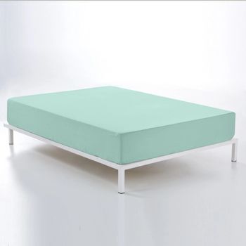 Sábana Bajera Ajustable 100% Algodón 144 Hilos Aqua Para Cama De 105 Cm