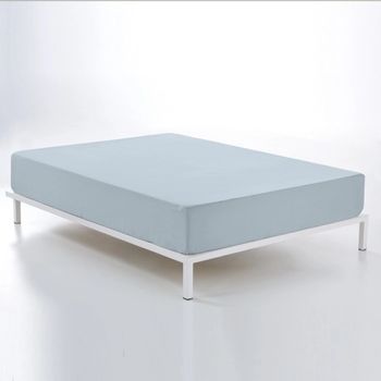 Sábana Bajera Ajustable 100% Algodón 144 Hilos Azul Celeste Para Cama De 105 Cm