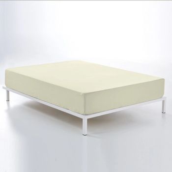 Sábana Bajera Ajustable 100% Algodón 144 Hilos Crema Para Cama De 105 Cm