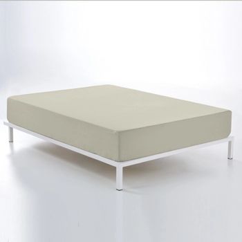 Sábana Bajera Ajustable 100% Algodón 144 Hilos Piedra Para Cama De 105 Cm