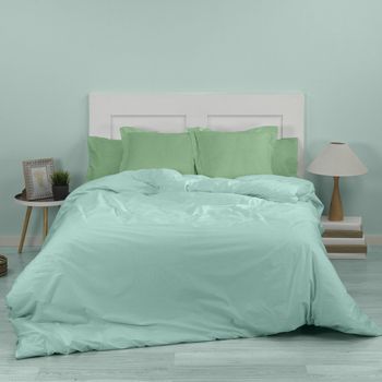 Funda Nórdica 100% Algodón De 144 Hilos Color Aqua Para Cama De 90 Cm