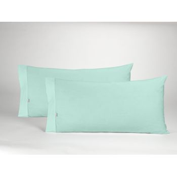 Pack De 2 Fundas De Almohada Polialgodón Color Aqua 50 X 80 Cm  Cierre En Tapa Y Solapa