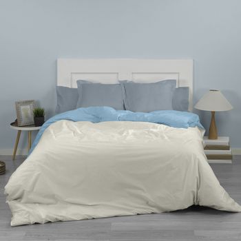 Funda Nórdica Reversible Bicolor 100% Algodón De 144 Hilos Crema-azul Celeste Para Cama De 90 Cm