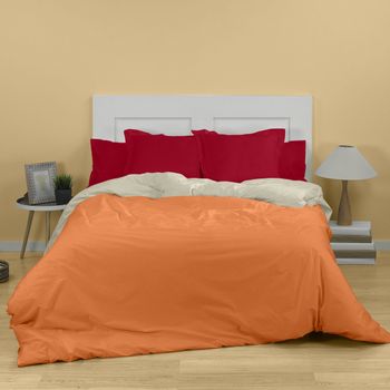 Funda Nórdica Reversible Bicolor 100% Algodón De 144 Hilos Mango-piedra Para Cama De 135 Cm