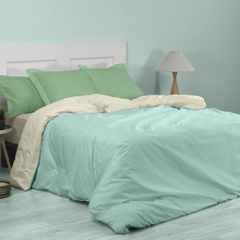 Funda Nórdica Reversible Polialgodón De 144 Hilos Color Aqua-crema Para Cama De 90 Cm