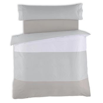 Juego De 2 Piezas Funda Nordica Y 2 Fundas De Almohada Tricolor Polialgodón De 144 Hilos Color Blanco Perla Plomo Para Cama De 180