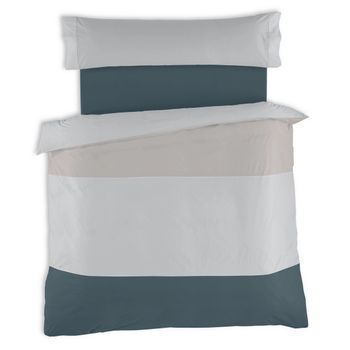 Juego De 2 Piezas Funda Nordica Y Funda De Almohada Tricolor Polialgodón De 144 Hilos Color Plomo Perla Gris Para Cama De 135