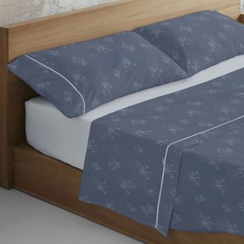 Juego De Sábanas 3 Piezas 100% Algodón De 144 Hilos Vairy Color Azul Para Cama De 90 Cm