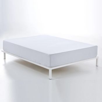 Sábana Bajera Ajustable De Satén Color Blanco Efecto Listado Para Cama De 135/140 (alto 35 Cm)