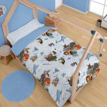 Dúo De Funda Nórdica Y Funda De Almohada Infantil Animals Polialgodón De 144 Hilos Para Cama De 105