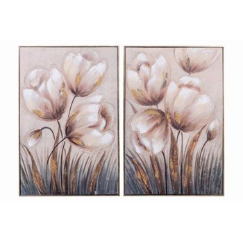 Set 2 Cuadros Flores 40% Pintado Mano 62x5x92 Cm