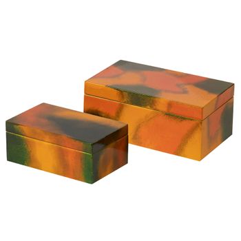 Set 2 Cajas Madera Dorada Verde 25x15x11-20x12x8cm