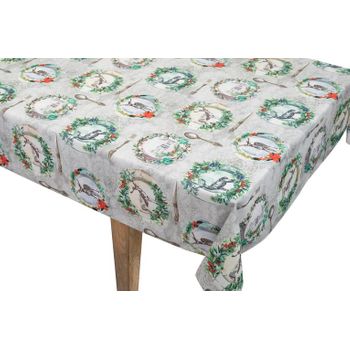 Mantel Hule Impermeable con Estampado Navidad 140x300 cm Beige