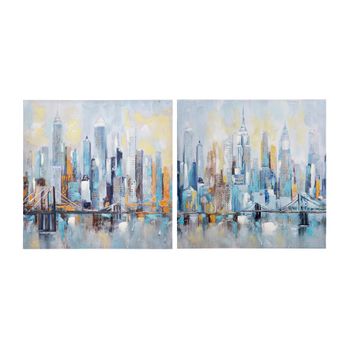 Set 2 Lienzos Ciudad 40% Pintado Mano 60x3x60 Cm