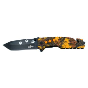 Navaja De Seguridad Asistida Third K2801cyl, Mango De Aluminio Recubierto Con Camo Amarillo Y Hoja De Acero 420 De 10.2 Cm, Con Cutter Cinturón De Seguridad Y Punta Rompevidrio.