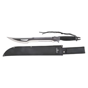 Machete Corta Cañas Third H0063bk Hoja De Acero 420 De 47 Cm, Mango De Cuerda Trenzada Negra Y Funda De Nylon